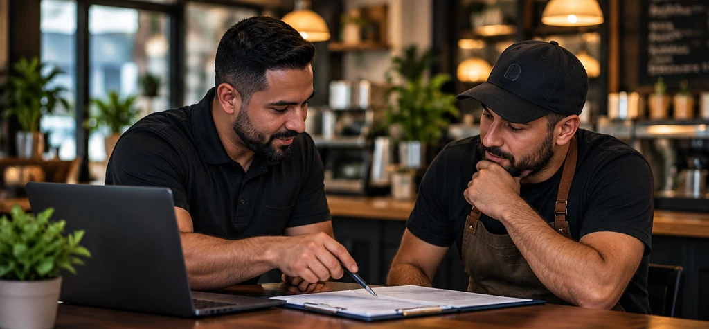 Advisor and small business owner reviewing connectivity options together