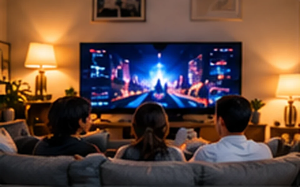 Family enjoying a movie night at home