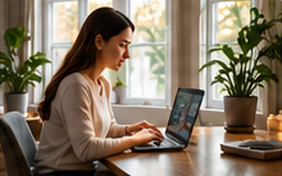 Professional working from a sunny home office
