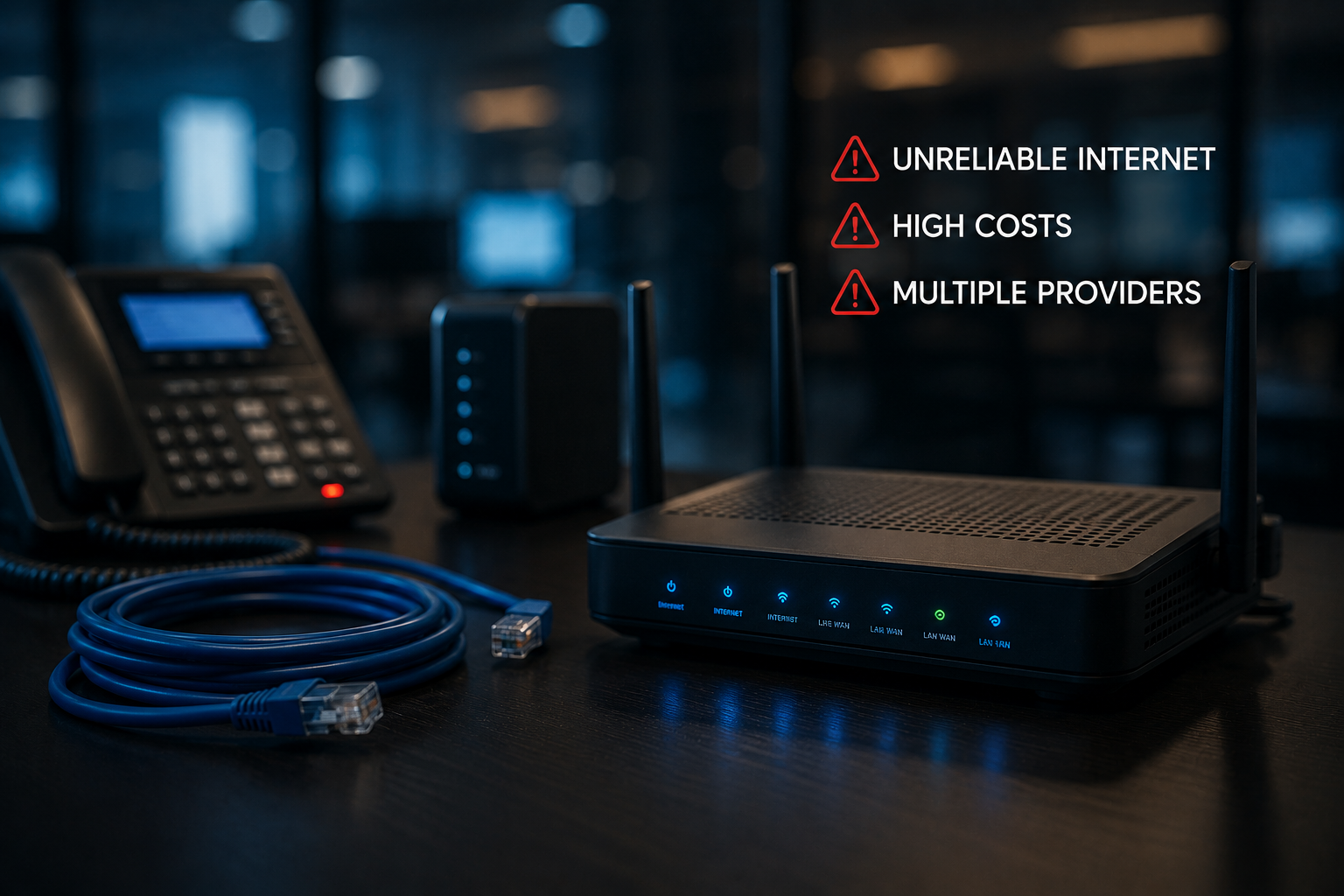 Clean business network rack and fiber internet infrastructure