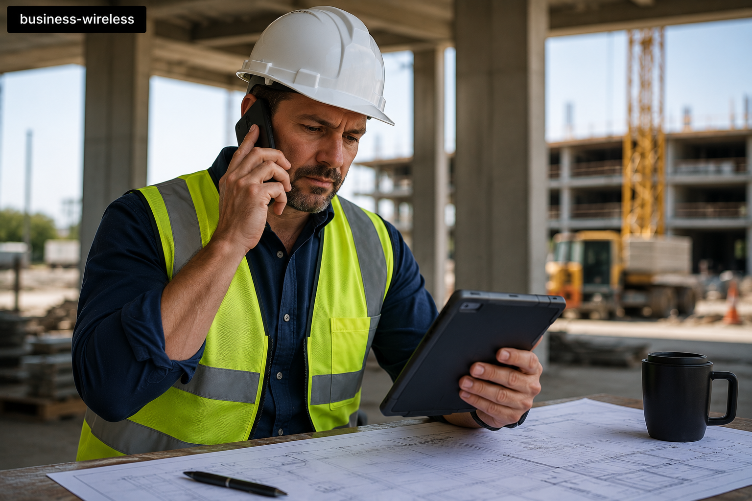 Business manager using a smartphone and tablet